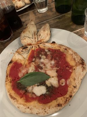 Bunny pizza with vegan cheese  at Mamma Dough in South East London