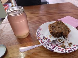GGs homemade Tea and a slice of carrot cake at GG's Coffee House and Bagels in Pokhara