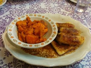Tofu Jerky with fried bananas at Bless My Soul Cafe in Eureka