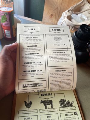 side menu  at Honest Burgers - Borough in South East London