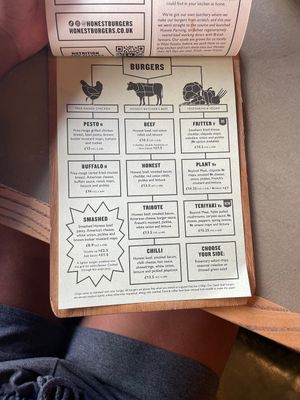 burgers menu  at Honest Burgers - Borough in South East London