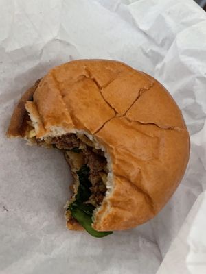 bacon plant without bacon, gouda, bacon ketchup and pickles  at Honest Burgers - Brixton in South West London