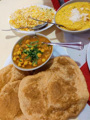 Chole bhature and palak kofta at Haldi in Barcelona