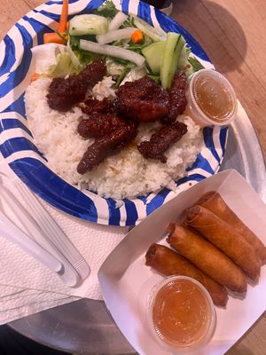 Vegan ribs and crispy rolls  at BaoBao Kitchen in Greensboro