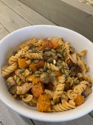 Roasted veg high protein GF pasta  at Cleanse Theory Kitchen in New York City