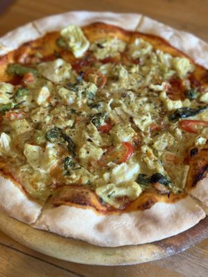 Green curry pizza - DELICIOUS   at Chu Chu Thai Food & Pizza in Koh Tao