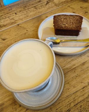 Vegan banana bread and chai latte at Kafi in London