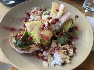 Avocado toast with vegan feta  at T @ Hove in Hove