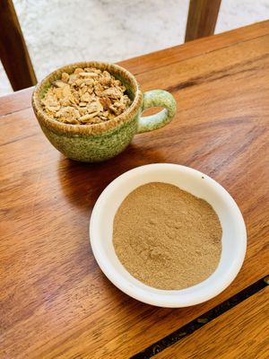 Granola and camu camu powder  at Fit-a-licious in Tulum
