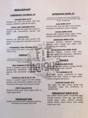 Menu  at Fit-a-licious in Tulum