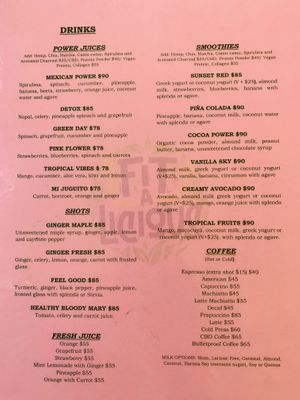 Menu  at Fit-a-licious in Tulum