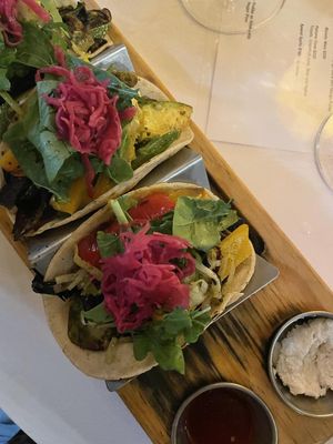 They didn't have a separate vegan menu, the only vegan option was the tacos. They were delicious and the service was really good ✨️ at Fit-a-licious in Tulum