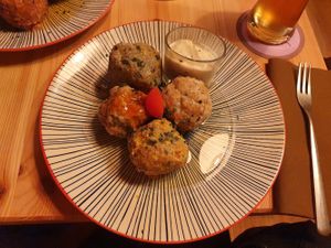Four vegan knödel options at Fink's Südtiroler Knödelküche Zürich in Zurich