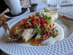 Vegan wet breakfast burrito at Public House in Ferndale