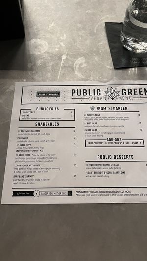 Vegan menu   at Public House in Ferndale