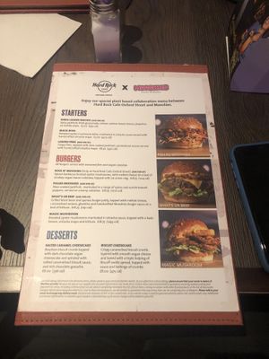Vegan menu as of November 2022  at Hard Rock Cafe in West London