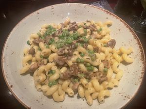 Creamy mushroom pasta with peas  #Veganuary at Hard Rock Cafe in West London