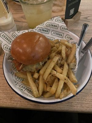 Bacon Plant Burger w/Rosemary Salted Chips  at Honest Burgers - Southbank in South East London