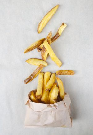 Triple-cooked potatoes and classic vegan P-Mayo  at PLANTE Lab in Catania