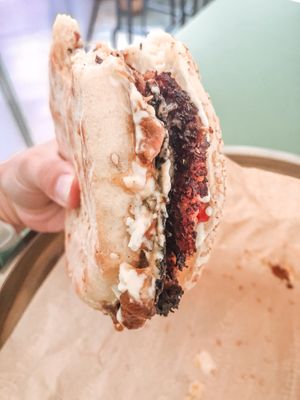 Plant based burger on an oat bun  at PLANTE Lab in Catania