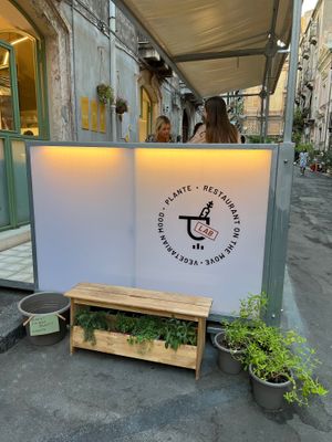 Seating outside of the building. No problem ordering in English.
They helped make certain everything was Vegan. at PLANTE Lab in Catania