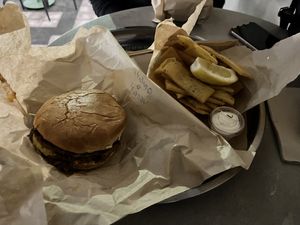 Burger with chickpeas fries  at PLANTE Lab in Catania