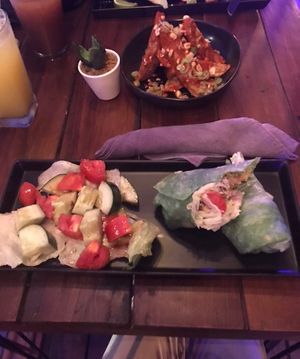 Falafel wrap and Peruvian fries   at Seawiches Lounge Bar in Roatan
