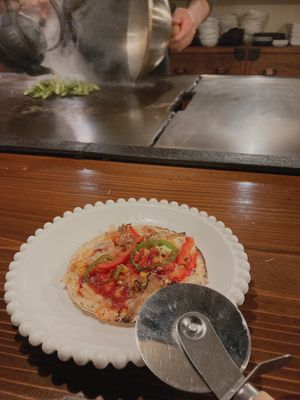 Pizza on Sanbu Senbei at TEPPANYAKI RAI in Ninohe