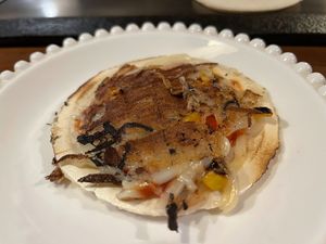 vegan pizza senbei at TEPPANYAKI RAI in Ninohe