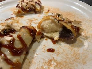 Vegan crepe with anko and vanilla soy ice cream filling, kinako, date syrup and fried rice cracker/sesame on top - 1,000,000% recommend! at TEPPANYAKI RAI in Ninohe