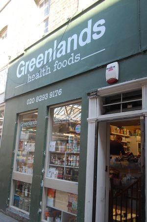 Store front at Greenlands Health Foods in South East London