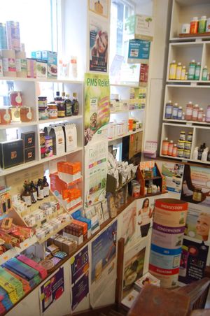 Stairs display at Greenlands Health Foods in South East London