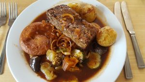 Vegan Sunday lunch complete with vegan Yorkshire pud at River Green Restaurant in Norwich