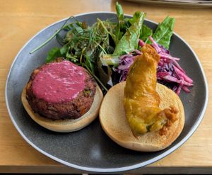 Aloo gobi burger   at River Green Restaurant in Norwich