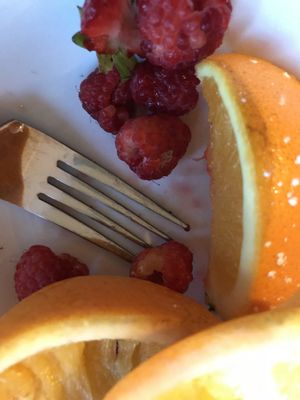 Mouldy raspberry...supposedly fresh.  at River Green Restaurant in Norwich