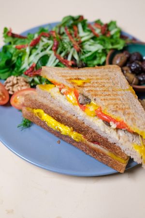 Vegan cheese and vegetables toast  at Salt kafe in Antalya