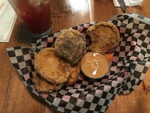 portobello ";clams"; with spicy dipping sauce  at The Hogtown Vegan in Toronto
