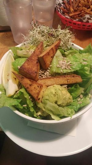 Grilled tofu salad with Greek vinaigrette  at The Hogtown Vegan in Toronto