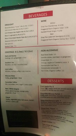 Menu options  at The Hogtown Vegan in Toronto