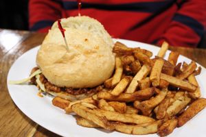 Pulled pork burger at The Hogtown Vegan in Toronto