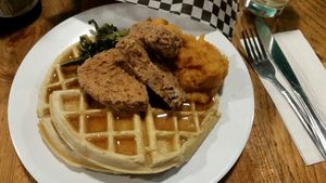 Unchicken and waffles at The Hogtown Vegan in Toronto