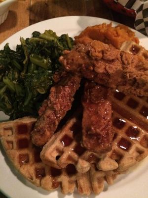Unchicken And Waffles -- Possibly my favourite thing there!!! at The Hogtown Vegan in Toronto