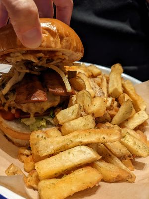 Chilli burger with extra bacon at Honest Burgers - Leicester Square in London
