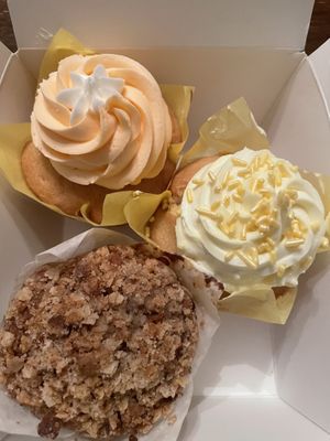 Orange cream cupcake, lemon cupcake, and coffee cake muffin   at Beg Bakery in Scottsdale