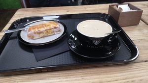 Latte and lemon loaf  at Vemillion in Basingstoke