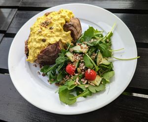 Jacked potato with "egg" mayo at Vemillion in Basingstoke