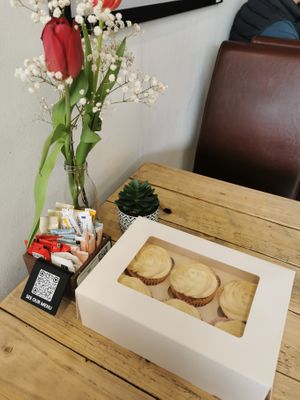 Custom ordered vegan carrot and walnut cupcakes with a cream cheese icing.  at Vemillion in Basingstoke