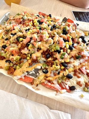Vegan nachos with vegan chorizo protein option  at Frederick Social in Frederick
