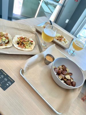 Vegan tacos, one with sweet potato hash and the other with vegan chorizo. Delicious !  at Frederick Social in Frederick