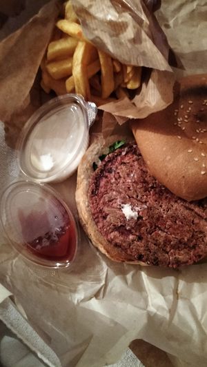 Burger with fries at Future Diner in Yerevan